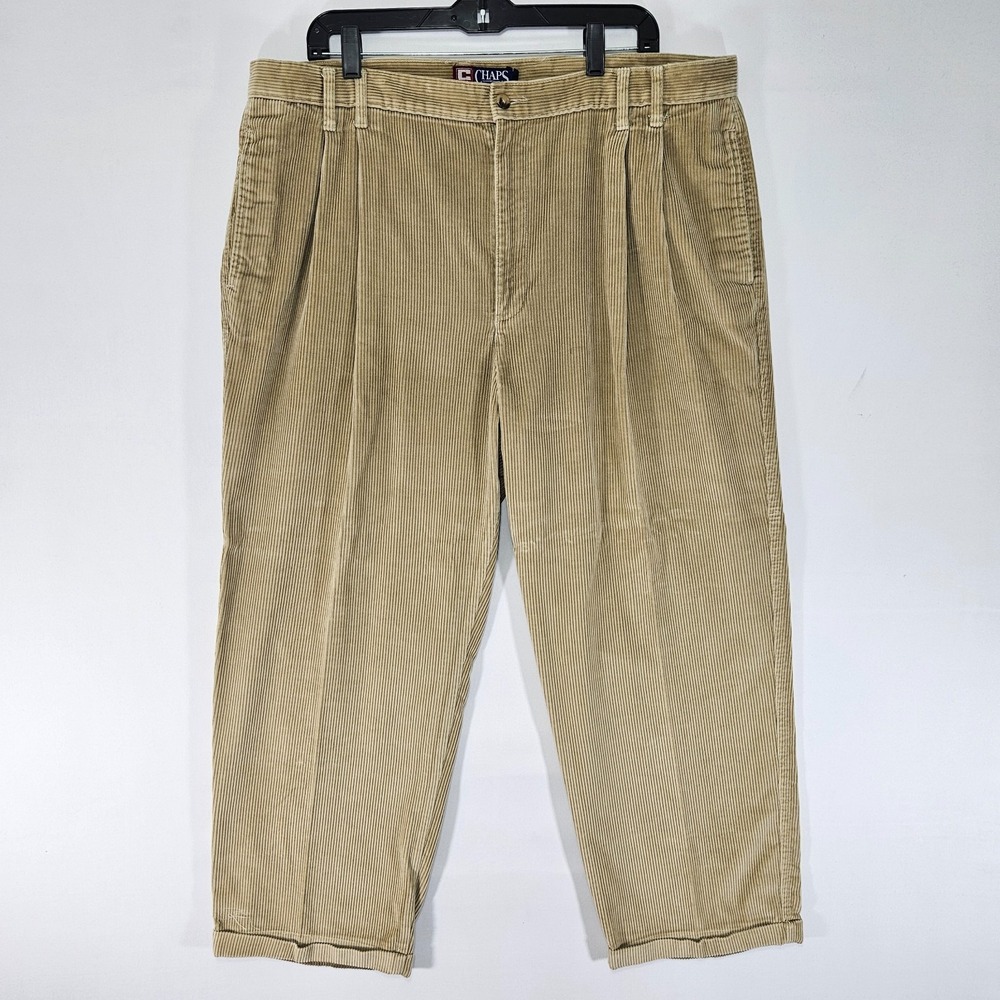 Chaps Ralph Lauren Corduroy Pants Pleated Cuffed Beige Cotton 40x27 SHORT